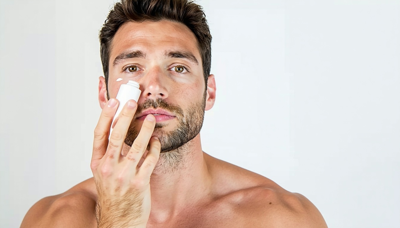 Man applying skincare product to his face