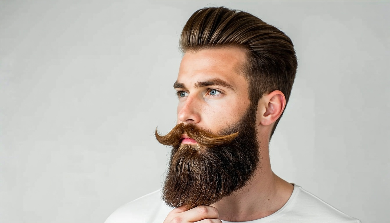 Well-groomed man styling his beard